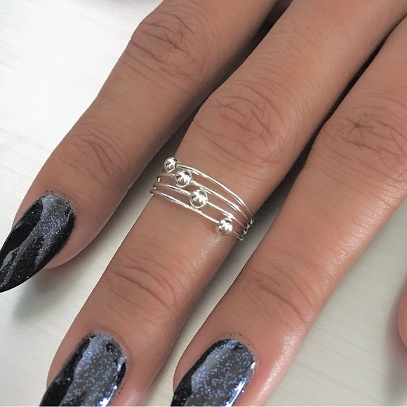 Sterling Silver Wire Bands Toe Ring with Sliding Balls, Delicate Bead Jewelry - Picture 8 of 8